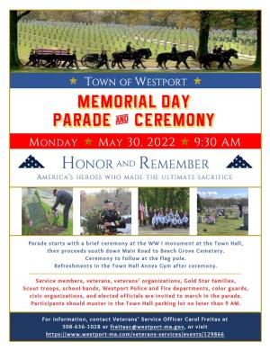 Memorial Day Parade &amp; Ceremony flyer