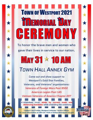 Town of Westport Memorial Day Remembrance Ceremony, May 31, 2021, 10 AM
