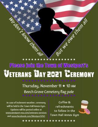 Westport's Veterans Day 2021 ceremony flyer