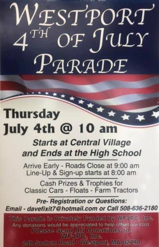 Westport 4th of July Parade, July 4, 2019, 10 AM, starts at Central Village and goes to Westport High School